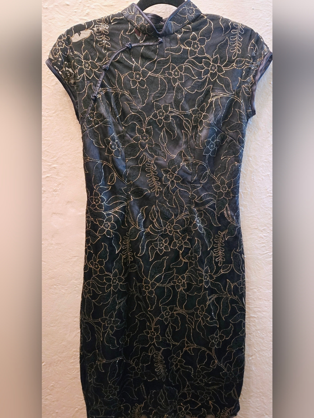 Classic Floral Mandarin Collar Midi Dress - Black